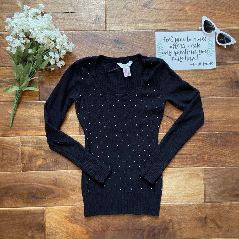 Black Rhinestone Scoop-neck Sweater